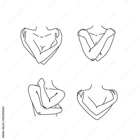 Woman Hugging Herself In Continuous Line Drawing Love Your Body Concept Isolated On The White