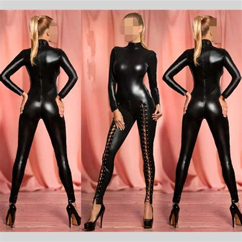 2017 Women Sexy Latex Bodysuit Wetlook Shiny Pvc Faux Leather Jumpsuit