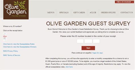 Olive Garden Survey Olivegardensurvey Com Win 00 Cash