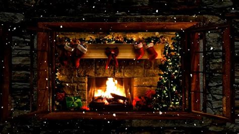 🎅christmas Fireplace Window Scene With Snow And Crackling Fire Sounds