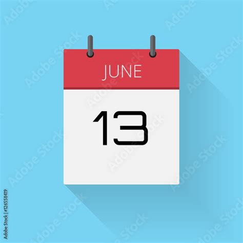 June 13 Daily Calendar Icon Date And Time Day Month Holiday Flat