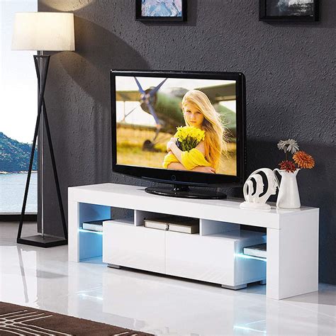 This tv stand cabinet is sanded smooth, and treated with layers of stain, to last for many years. Modern TV Stand with LED Light Wood Television Stand Media ...