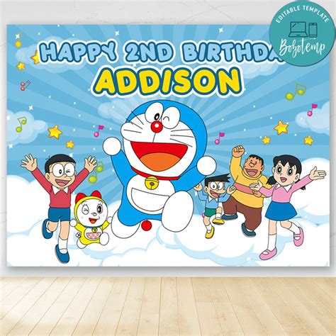 Printable Doraemon Birthday Backdrop Digital File Diy Createpartylabels