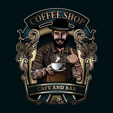 Premium Vector Young Barista Man Coffee Shop Logo Design Coffee