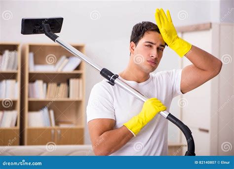 The Man Cleaning Home With Vacuum Cleaner Stock Image Image Of Dust Cleanliness 82140807