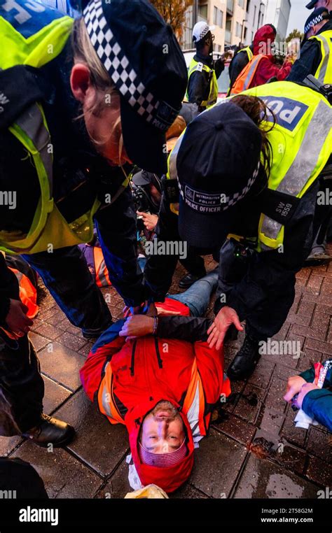 London Großbritannien November 2023 Die Polizei Stoppt Den Kleinen Protest Und Beginnt