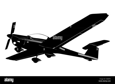 A Silhouette Of A Small Plane Preparing To Land Isolated Against White