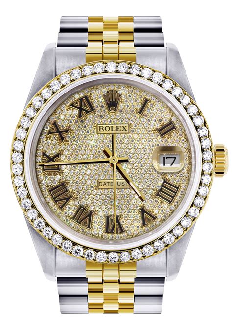 Womens Gold Rolex Watch 16233 36mm Full Diamond Roman Dial Jubil