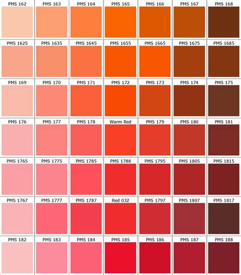 Tones Of Red Pantone Color Chart Pantone Color Pms Color Chart