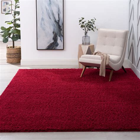 Transitional 3x5 Area Rug Shag Thick 33 X 5 Solid Red Indoor