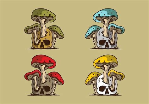 Premium Vector Mushroom Growing On Human Skull Illustration
