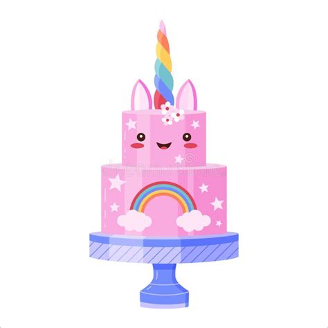 Cute Unicorn Cake For Birthday Celebration Stock Vector Illustration