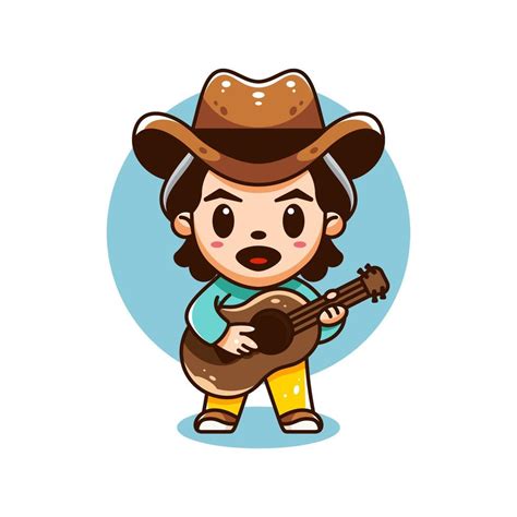 Cute Cowboy Playing Guitar 10822902 Vector Art At Vecteezy