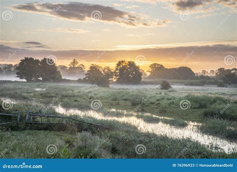 Beautiful Vibrant Summer Sunrise Over English Countryside Landsc Stock