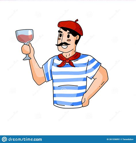 Typical Frenchman In A Blue Striped T Shirt Cartoon Flat Illustration