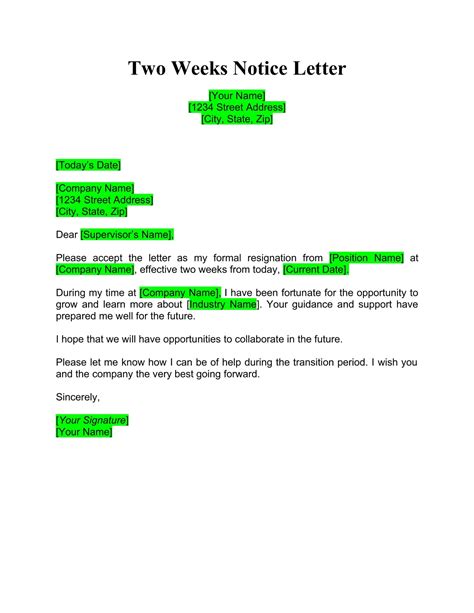 Letter Of Resignation 2 Weeks Notice For Your Needs Letter Template Collection