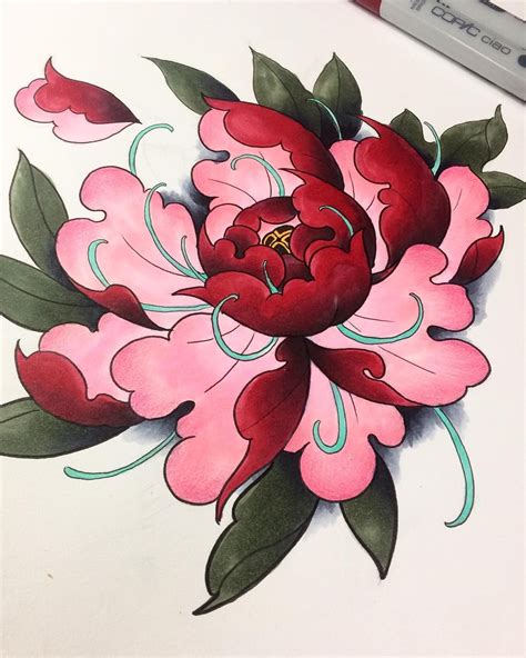 Peony Via Japanese Flower Tattoo Flower Drawing