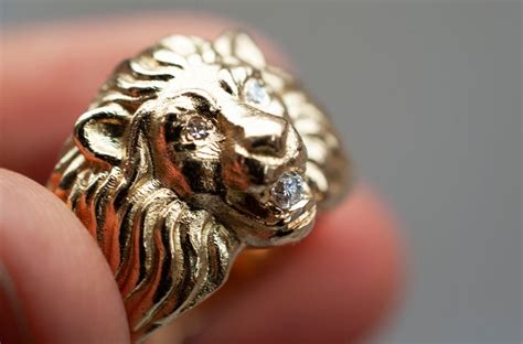Gold Lion Ring Diamond Encrusted Lion Head Mens Jewelry Etsy Lion