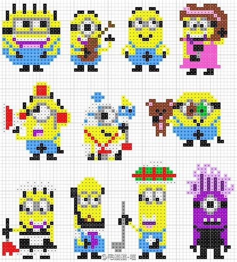 Cross Stitch Pattern With Cartoon Characters In Different Colors And