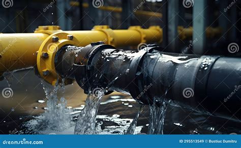 Water Leaking From Connection Joint Of Metal Pipes System Stock Image