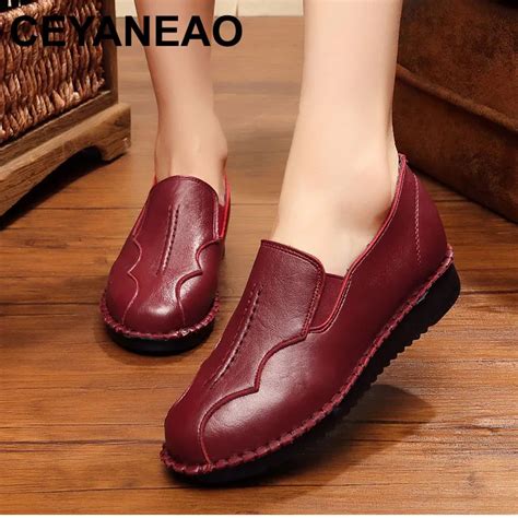 Ceyaneao Autumn Mothers Fashion Shoes Soft Soles Middle Aged Woman