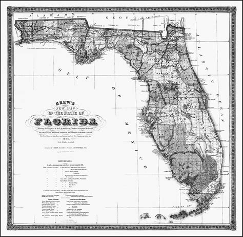 Florida Antique Vintage Map 1870 Black And White Photograph By Carol