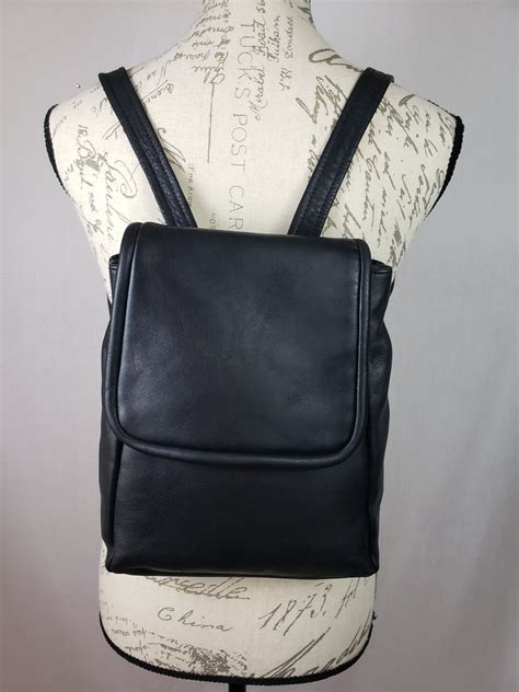 Vintage Tignanello Backpack Black Leather Daypack Front Flap Etsy