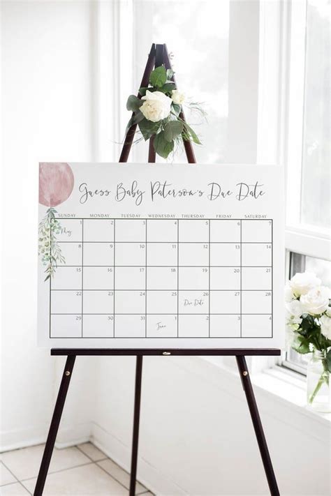 Guess Babys Due Date Calendar Baby Shower Sign Girl Baby Shower Game