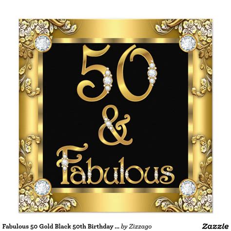 Fabulous 50 Gold Black 50th Birthday Party Card Fabulous 50th