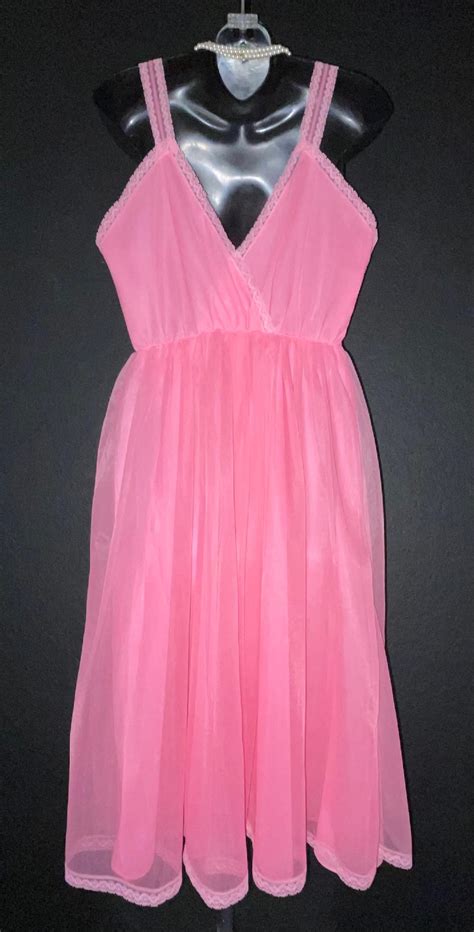 exclusive collection vintage 1950 s gotham gold stripe shocking pink chiffon overlay nightgown
