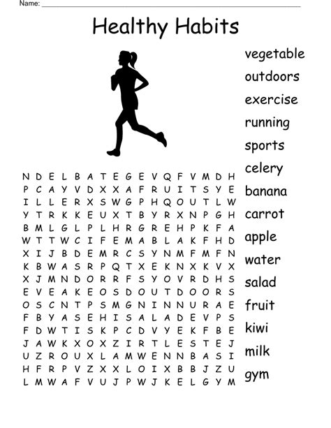 Healthy Habits Word Search Wordmint