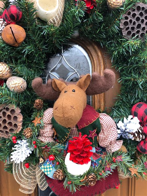 Christmas Moose Wreath, Christmas Moose Decor, Country Moose Wreath 
