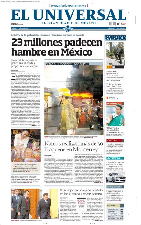 Periódico El Universal México Periódicos De México Edición De