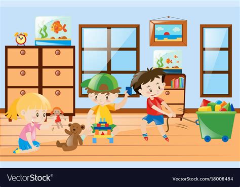 Children Playing Toys Inside Room Royalty Free Vector Image