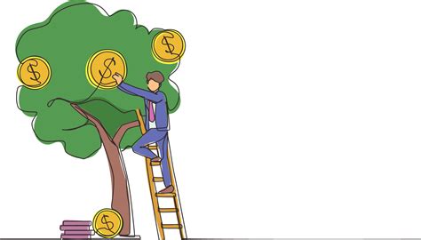 Single continuous line drawing businessman picking dollars from money