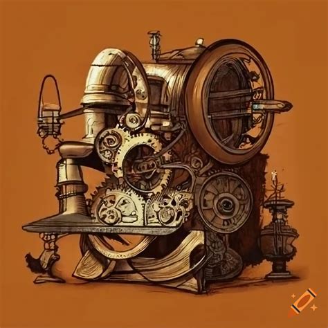 Steampunk Machines In Da Vinci Style Drawing