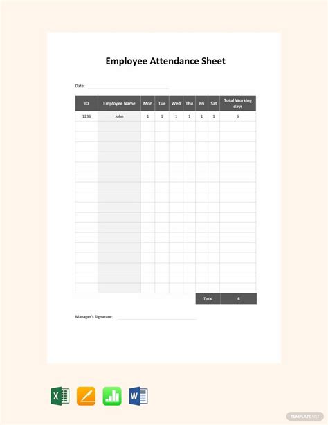 Employee Attendance Sheet Template In Excel Pages Numbers Word