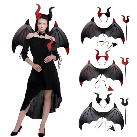 Udiyo 1 Set Halloween Devil Costume Set With Red Devil Wings Devil Pitchfork Devil Horn