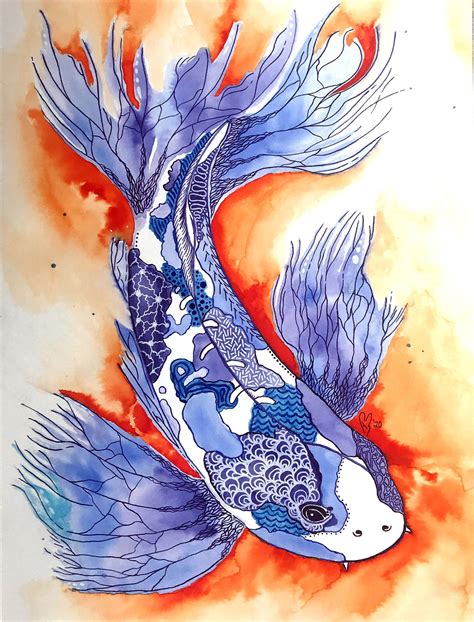 Koi Fish Print Fish Print Zentangle Digital Print Ink Etsy In 2021