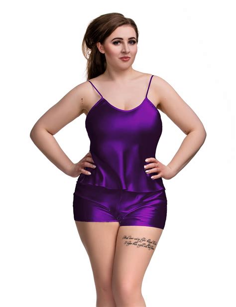 Plus Size Satin Cami Set S Xl Purple