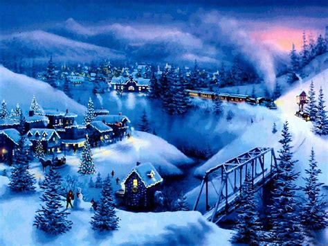 Animatede  Christmas Scenes Snow Christmas Mountains Wallpaper
