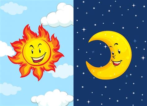 Free Vector Set Of Sun And Moon