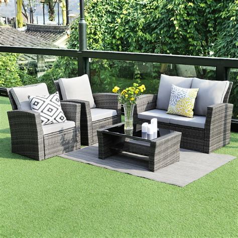 5 Piece Outdoor Patio Furniture Sets Wicker Rattan Sectional Sofa With