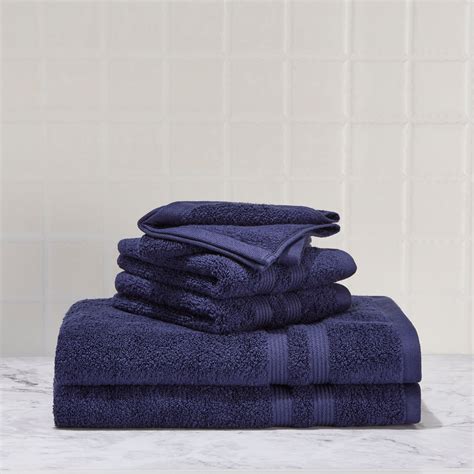 Navy Blue Bath Towel Sets Navy Blue 6 Piece Plush Cotton Bath Towel