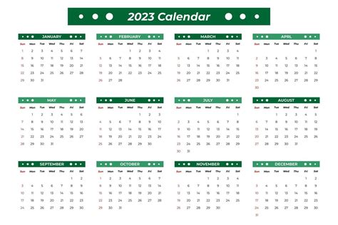 2023 Calendar With Green Details 2909093 Vector Art At Vecteezy