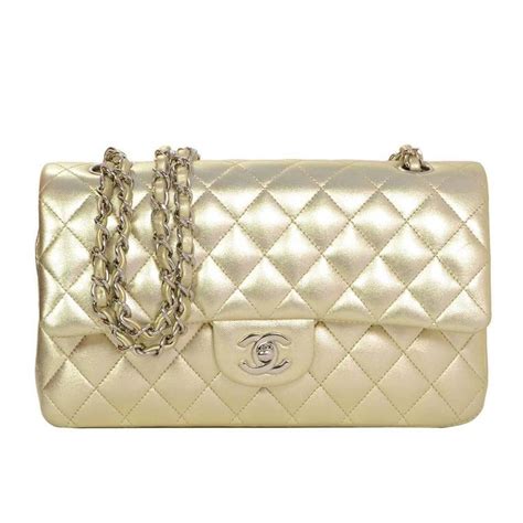 Chanel Gold Quilted Lambskin Medium 10 Double Flap Classic Bag With