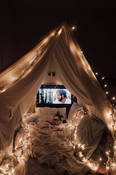 Date Night And A Movie Under A Romantic Lit Fort Blanket Date Night