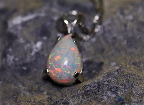 Pin Fire Opal Necklace Fire Opal Pendant White Natural Opal Pear