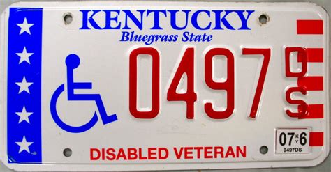 2007 Kentucky Disabled Veteran License Plate 0497 Ds