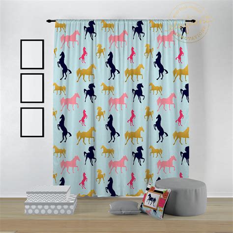 Multi Color Decor Horse Curtains Equestrian Window Curtains Girls